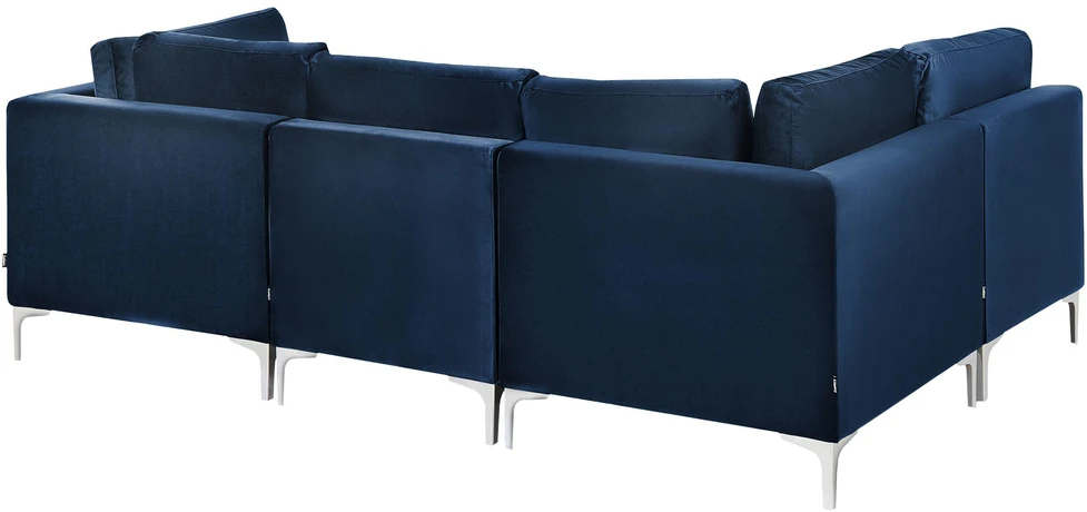 Beliani Modulinė kampinė sofa 4 asmenims EVJA, veliūrinė, tamsiai mėlyna, dešininė