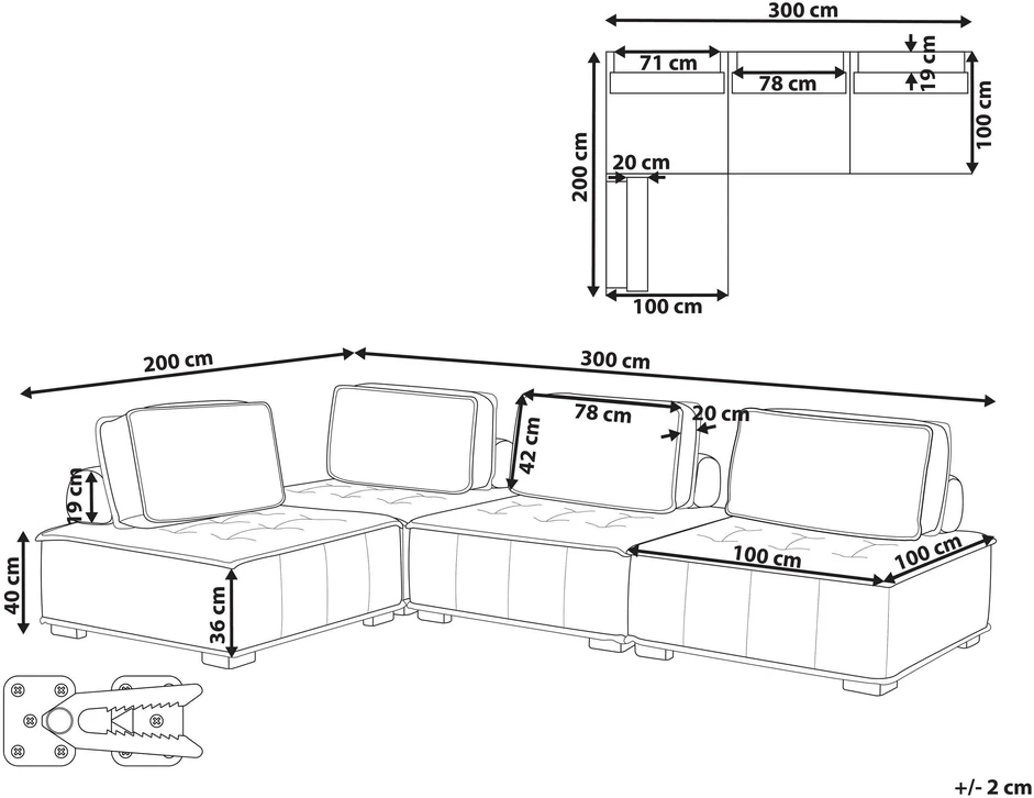 Beliani Modulinė kampinė sofa 4 asmenims TIBRO, dešininė, šviesi smėlio spalva