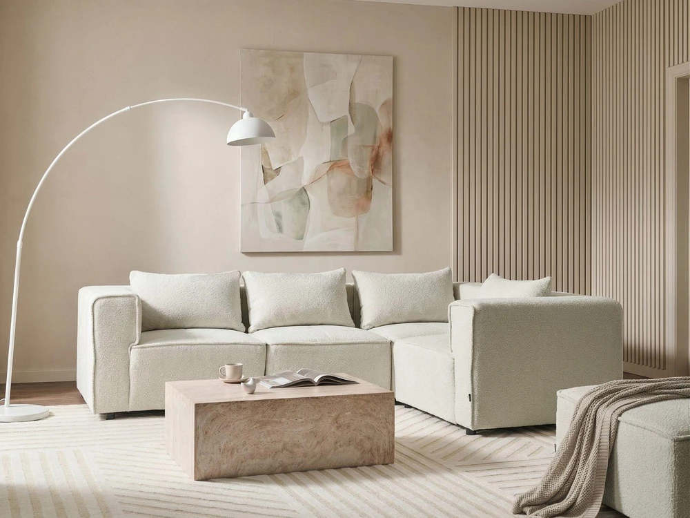 Beliani Modulinė kampinė sofa 4 asmenims AXEBO Kairinė, balta, Boucle audinys