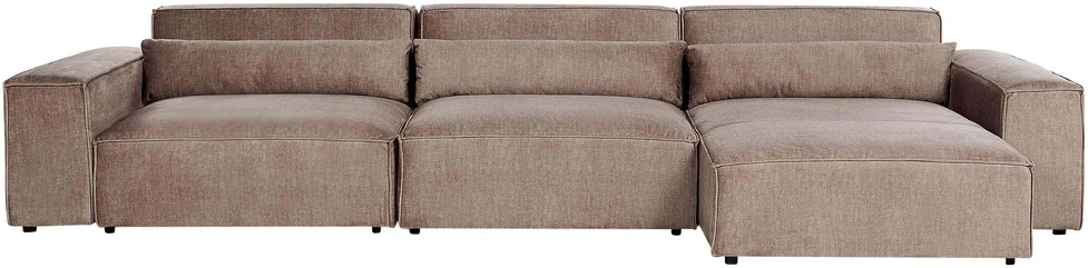 Beliani Modulinė kampinė sofa 4 asmenims HELLNAR su otomana, šviesiai ruda, kairinė