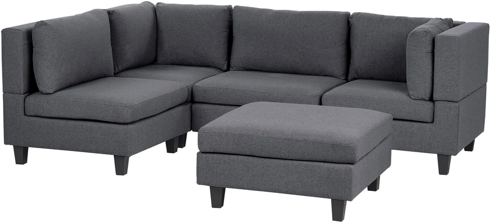 Beliani Modulinė kampinė sofa 4 asmenims UNSTAD dešininė tamsiai pilka su otomanu