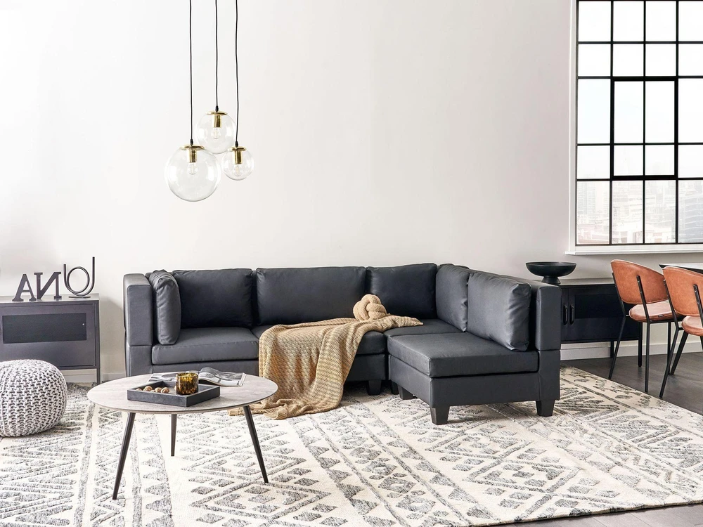 Beliani Modulinė kampinė sofa 4 asmenims UNSTAD kairinė juoda ekologiška oda