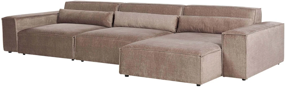 Beliani Modulinė kampinė sofa 4 asmenims HELLNAR su otomana, šviesiai ruda, kairinė