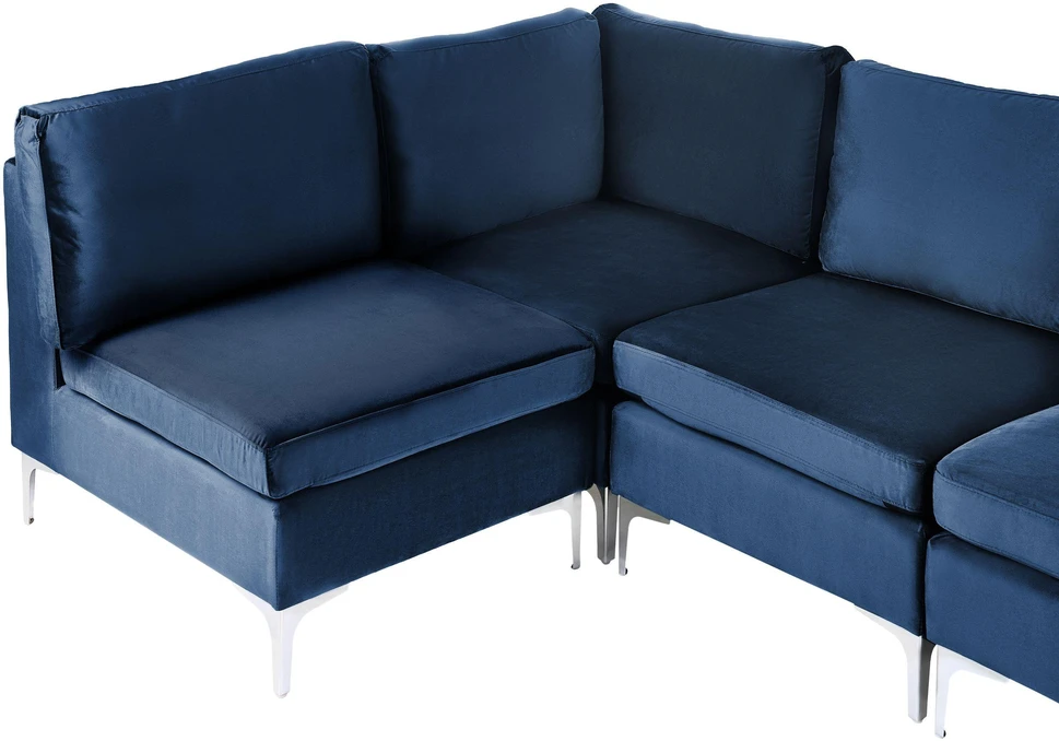 Beliani Modulinė kampinė sofa 4 asmenims EVJA, veliūrinė, tamsiai mėlyna, dešininė
