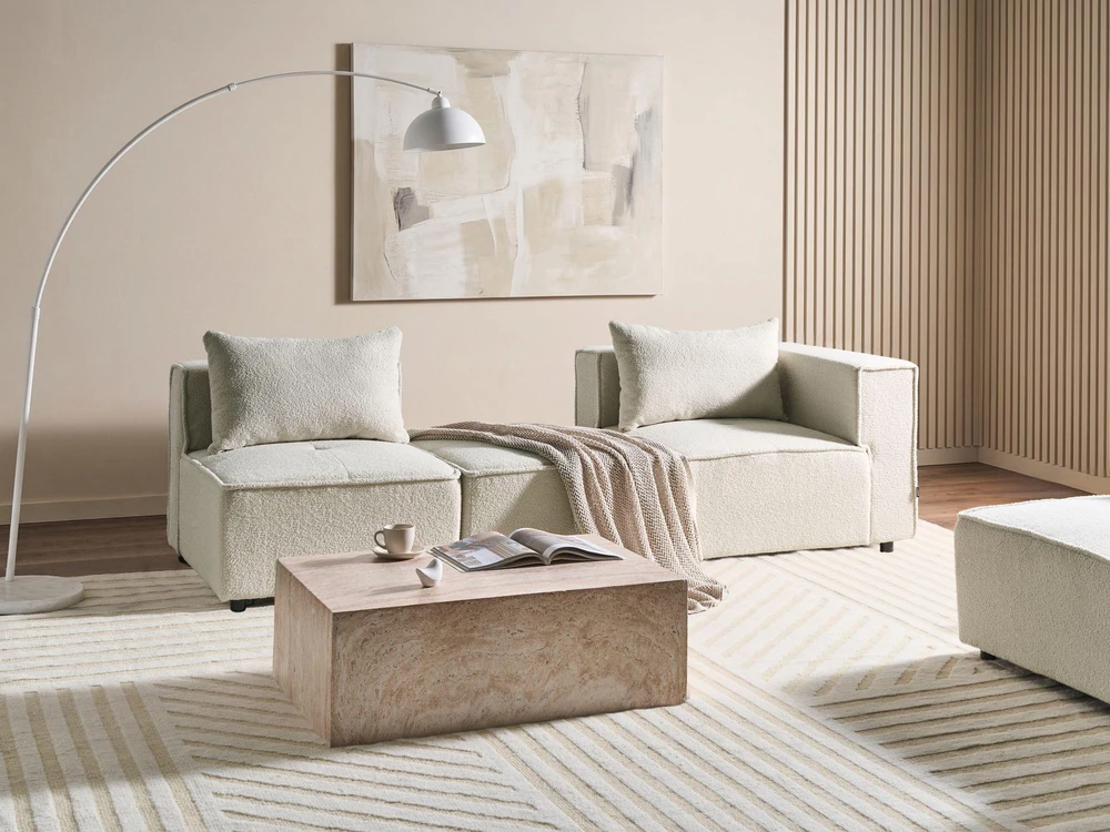 Beliani Modulinė kampinė sofa 4 asmenims AXEBO Kairinė, balta, Boucle audinys