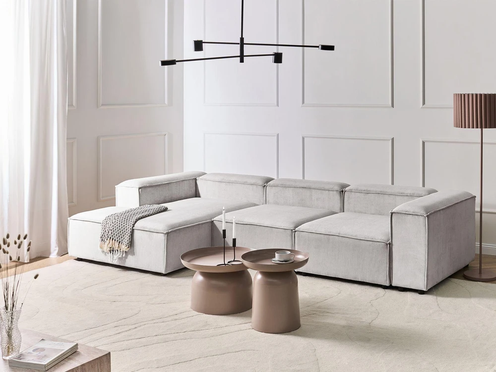 Beliani Modulinė kampinė sofa 4 asmenims ARDAL dešininė, kreminės baltos spalvos, velvetas