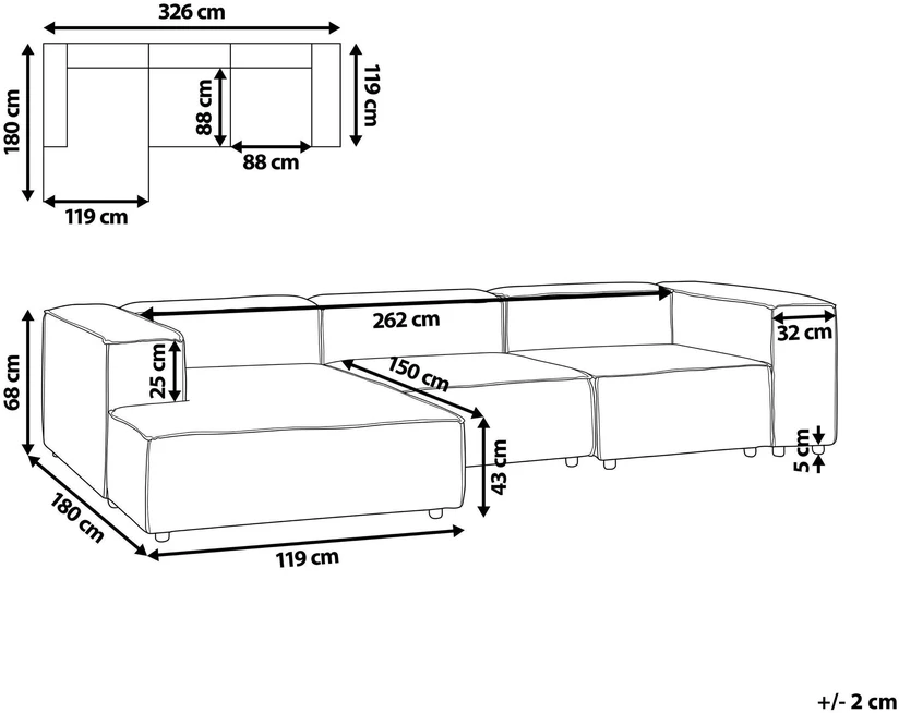 Beliani Modulinė kampinė sofa 4 asmenims ARDAL dešininė, kreminės baltos spalvos, velvetas
