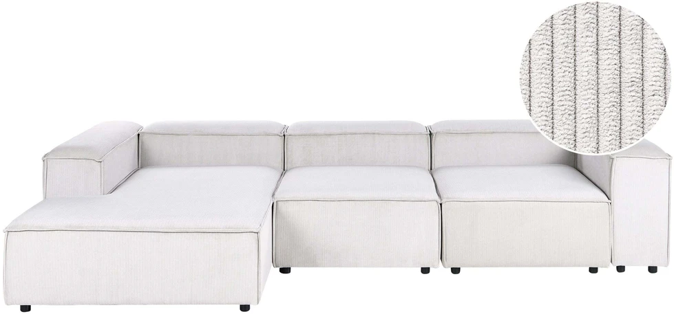 Beliani Modulinė kampinė sofa 4 asmenims ARDAL dešininė, kreminės baltos spalvos, velvetas