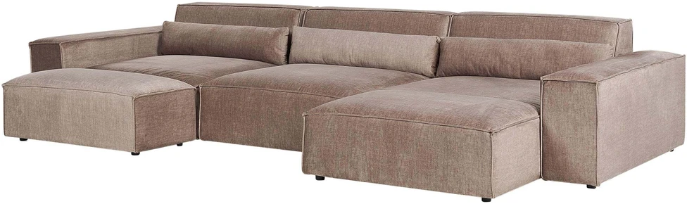 Beliani Modulinė kampinė sofa 4 asmenims HELLNAR su otomana, šviesiai ruda, kairinė