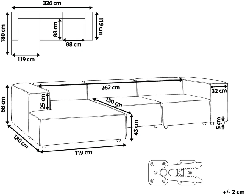 Beliani Modulinė kampinė sofa 4 asmenims ARDAL dešininė, šviesiai ruda, velvetas