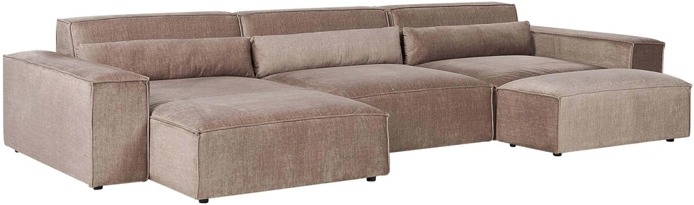 Beliani Modulinė kampinė sofa 4 asmenims „HELLNAR“ su otomana, šviesiai ruda, dešininė