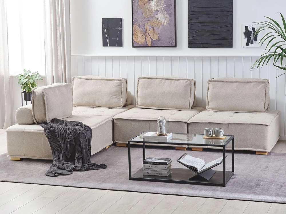 Beliani Modulinė kampinė sofa 4 asmenims TIBRO, dešininė, šviesi smėlio spalva