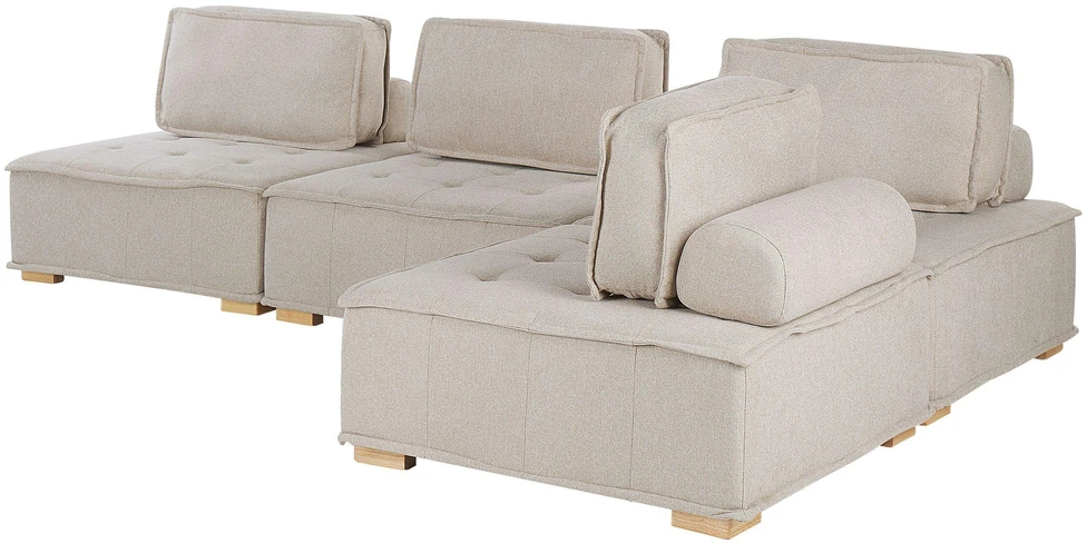 Beliani Modulinė kampinė sofa 4 asmenims TIBRO, dešininė, šviesi smėlio spalva