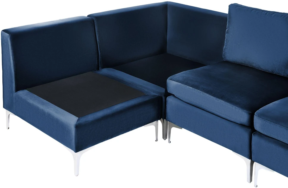 Beliani Modulinė kampinė sofa 4 asmenims EVJA, veliūrinė, tamsiai mėlyna, dešininė