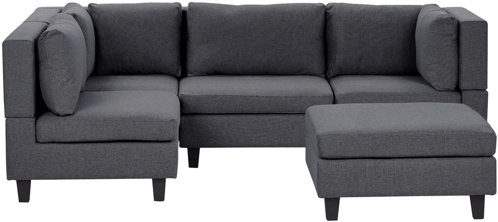 Beliani Modulinė kampinė sofa 4 asmenims UNSTAD dešininė tamsiai pilka su otomanu