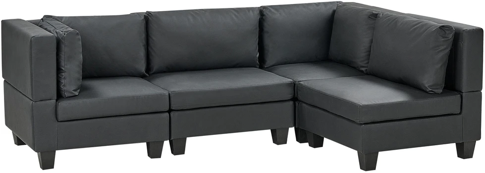Beliani Modulinė kampinė sofa 4 asmenims UNSTAD kairinė juoda ekologiška oda
