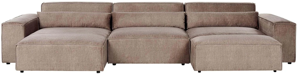 Beliani Modulinė kampinė sofa 4 asmenims „HELLNAR“ su otomana, šviesiai ruda, dešininė
