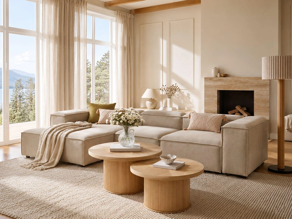 Beliani Modulinė kampinė sofa 4 asmenims ARDAL dešininė, šviesiai ruda, velvetas