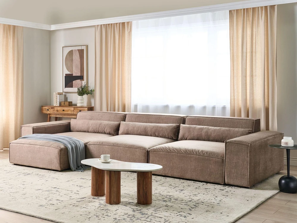 Beliani Modulinė kampinė sofa 4 žmonėms HELLNAR, šviesiai ruda, dešininė
