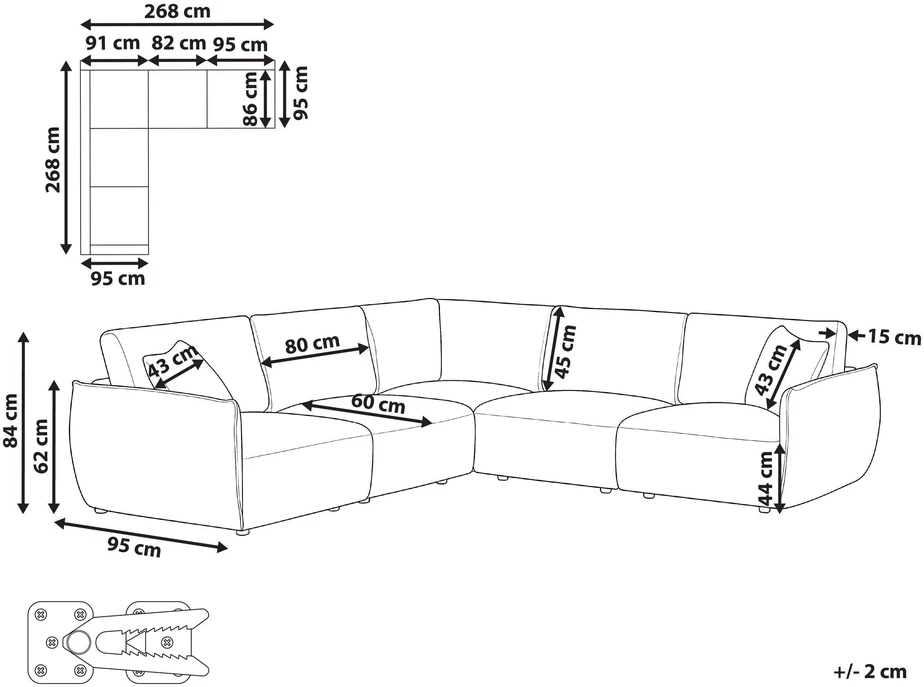 Beliani Modulinė kampinė sofa 5 asmenims MESNALI, buklė, smėlio spalvos, dešininė