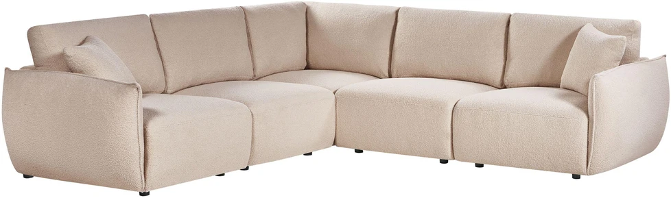 Beliani Modulinė kampinė sofa 5 asmenims MESNALI, buklė, smėlio spalvos, dešininė