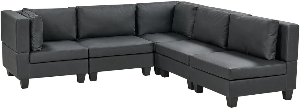 Beliani Modulinė kampinė sofa 5 asmenims UNSTAD kairinė, juoda, eko oda