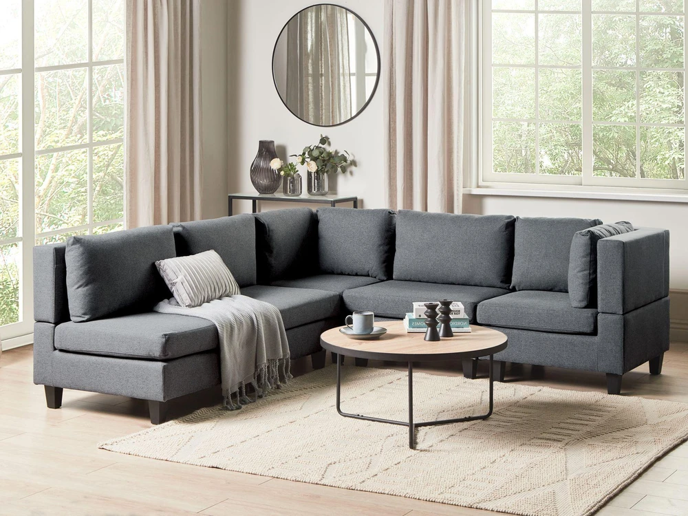 Beliani Modulinė kampinė sofa 5 asmenims UNSTAD kairinė tamsiai pilka