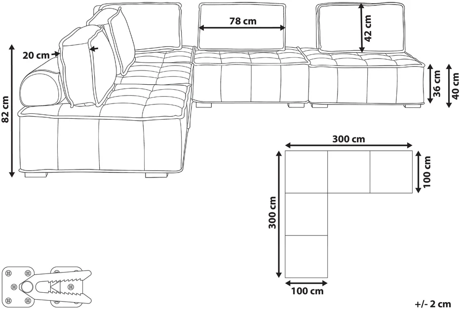 Beliani Modulinė kampinė sofa 5 asmenims TIBRO, balkšva, dešininė