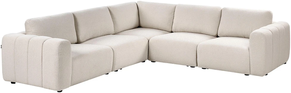 Beliani Modulinė kampinė sofa 5 asmenims KIVVIK, bouclé, kreminė balta, dešininė