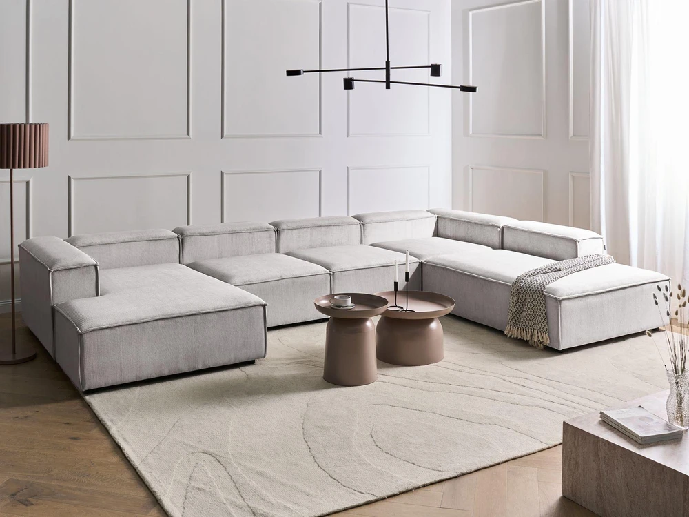 Beliani Modulinė kampinė sofa 5 asmenims ARDAL kairinė, kreminės spalvos velvetinė