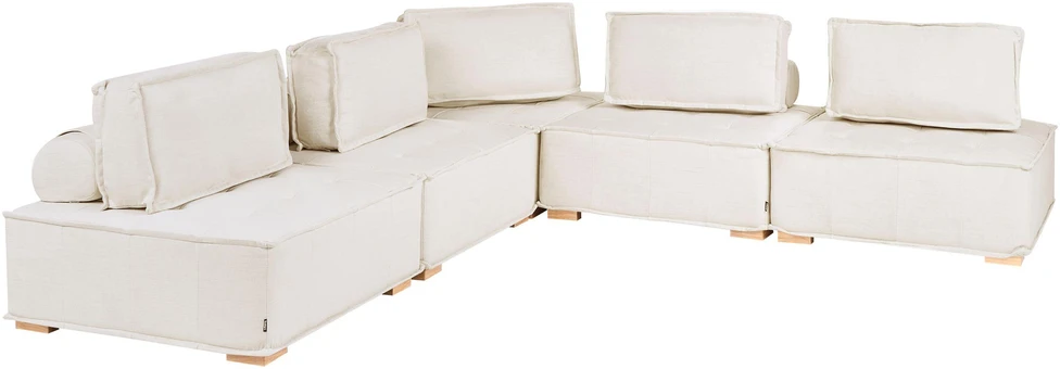 Beliani Modulinė kampinė sofa 5 asmenims TIBRO, balkšva, dešininė
