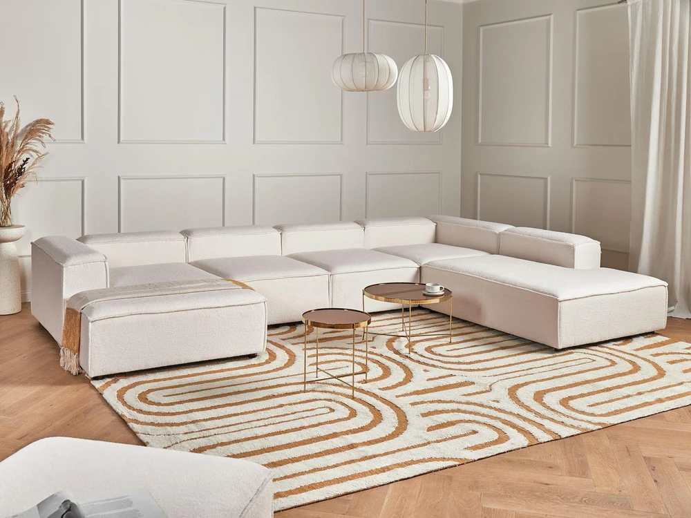 Beliani Modulinė kampinė sofa 5 asmenims ARDAL Boucle, laužyto baltumo, kairinė