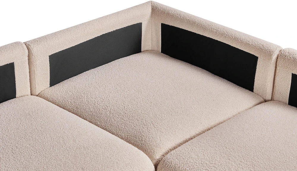 Beliani Modulinė kampinė sofa 5 asmenims MESNALI, buklė, smėlio spalvos, dešininė