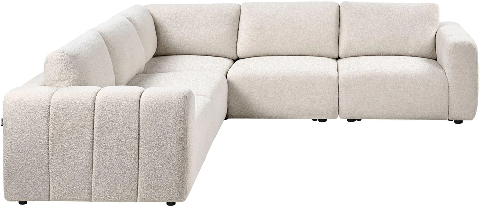 Beliani Modulinė kampinė sofa 5 asmenims KIVVIK, bouclé, kreminė balta, dešininė