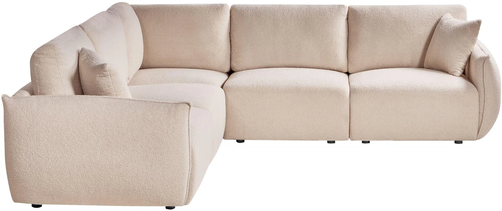 Beliani Modulinė kampinė sofa 5 asmenims MESNALI, buklė, smėlio spalvos, dešininė