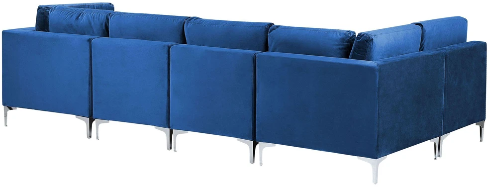 Beliani Modulinė kampinė sofa 5 asmenims EVJA, tamsiai mėlynas veliūras, dešininė