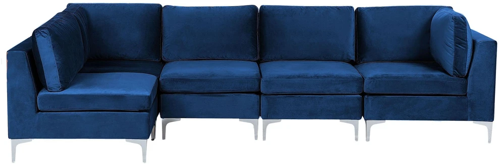 Beliani Modulinė kampinė sofa 5 asmenims EVJA, tamsiai mėlynas veliūras, dešininė