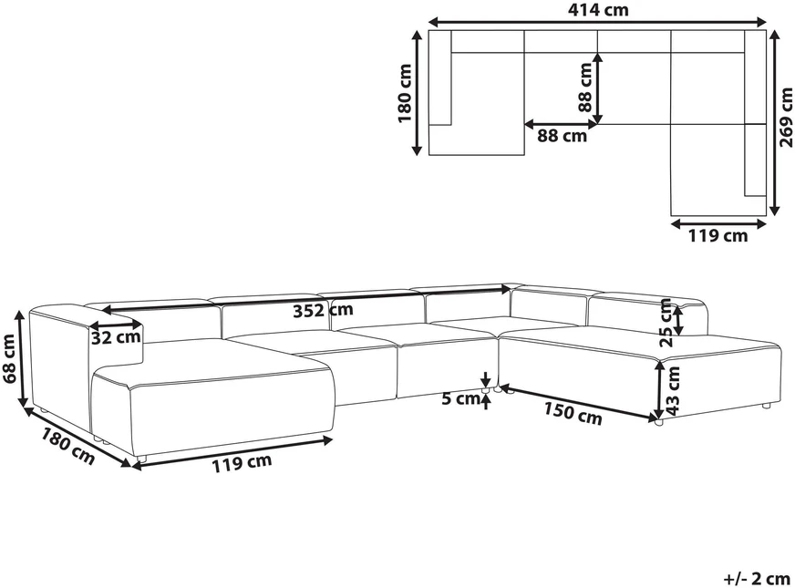 Beliani Modulinė kampinė sofa 5 asmenims ARDAL kairinė, kreminės spalvos velvetinė