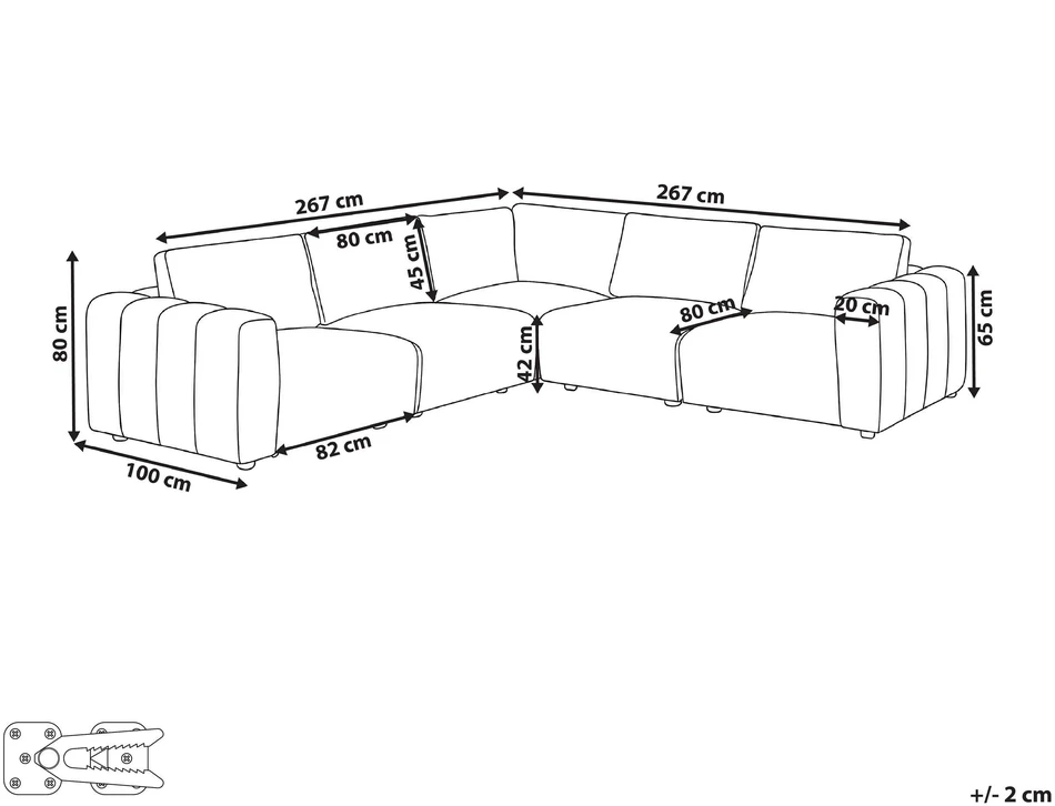 Beliani Modulinė kampinė sofa 5 asmenims KIVVIK, bouclé, kreminė balta, dešininė