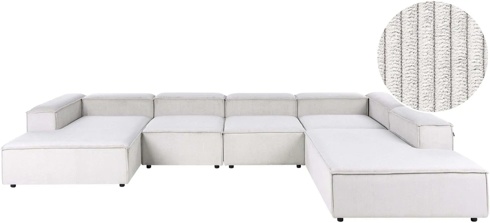 Beliani Modulinė kampinė sofa 5 asmenims ARDAL kairinė, kreminės spalvos velvetinė