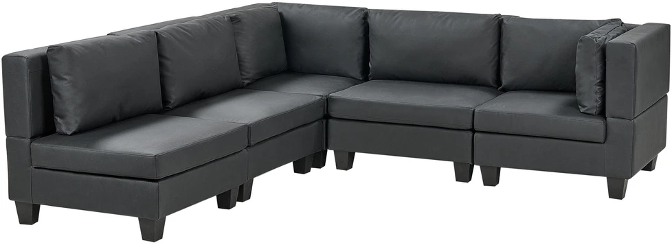 Beliani Modulinė kampinė sofa 5 asmenims UNSTAD, ekologiška oda, juoda, dešininė