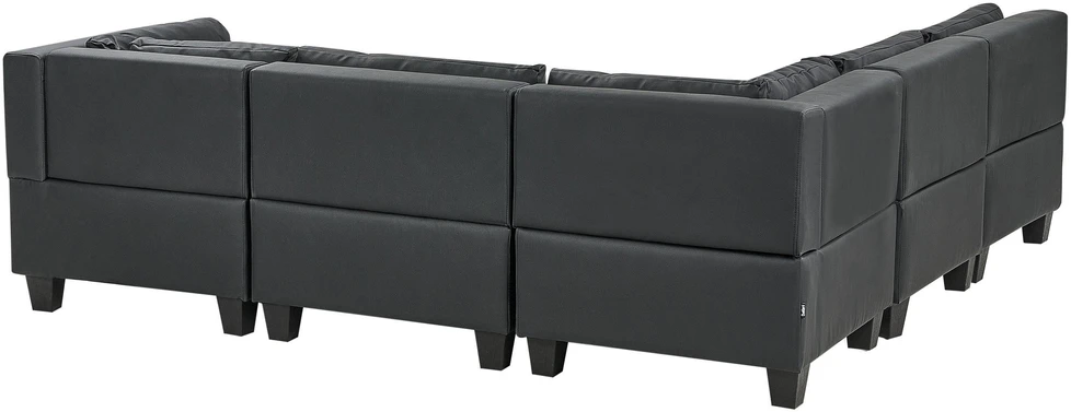 Beliani Modulinė kampinė sofa 5 asmenims UNSTAD, ekologiška oda, juoda, dešininė