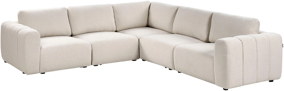 Beliani Modulinė kampinė sofa 5 vietų KIVVIK, bouclé, lūžinė balta, kairinė