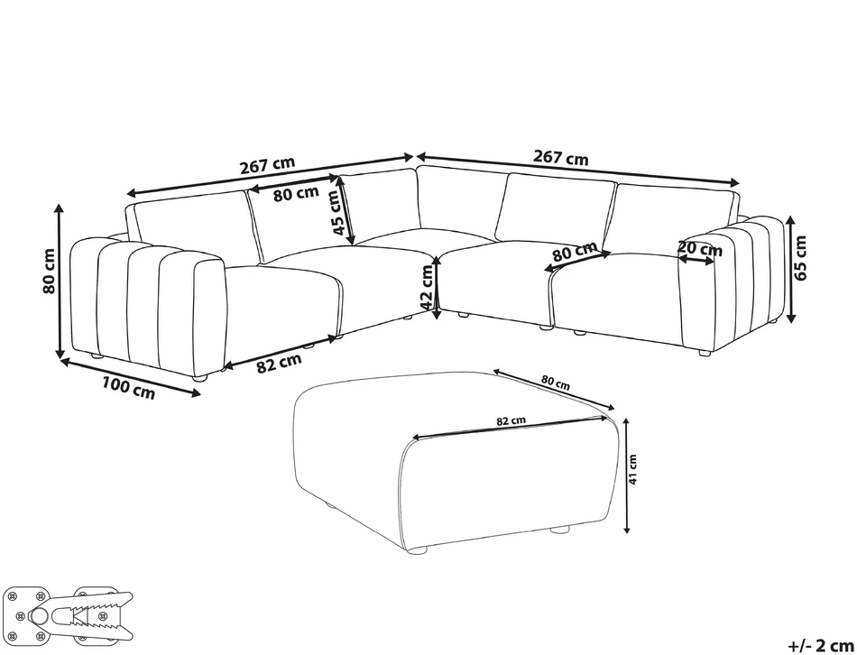 Beliani Modulinė kampinė sofa 5 žmonėms „KIVVIK“ su pufu, „Bouclé“, balkšva, dešininė