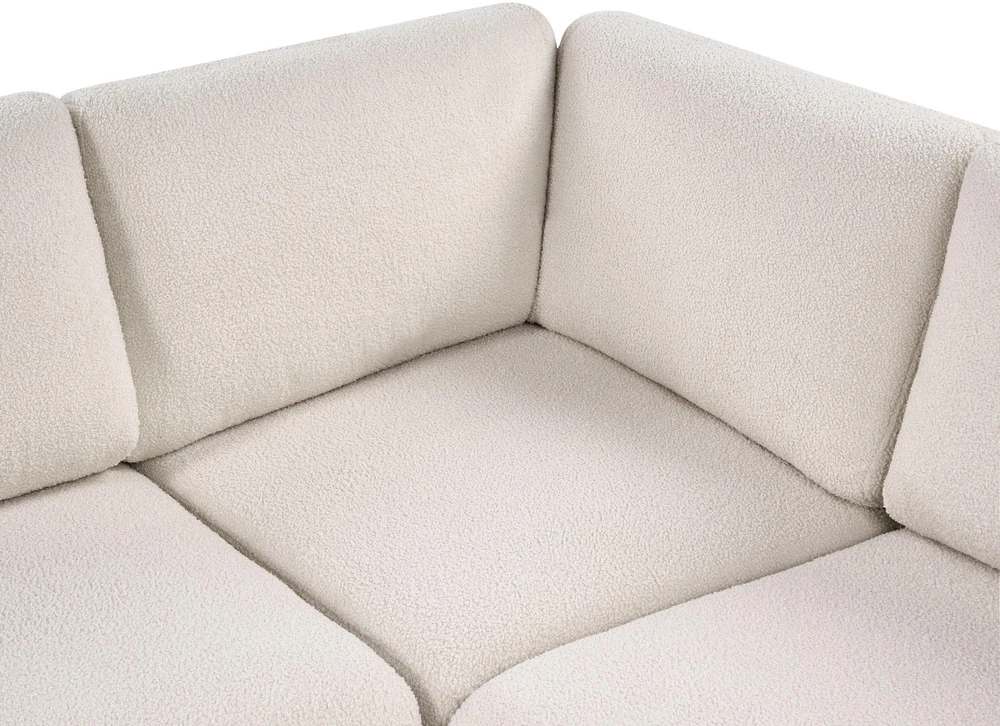 Beliani Modulinė kampinė sofa 5 žmonėms „KIVVIK“ su pufu, „Bouclé“, balkšva, dešininė