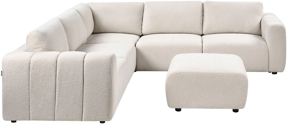 Beliani Modulinė kampinė sofa 5 žmonėms „KIVVIK“ su pufu, „Bouclé“, balkšva, dešininė
