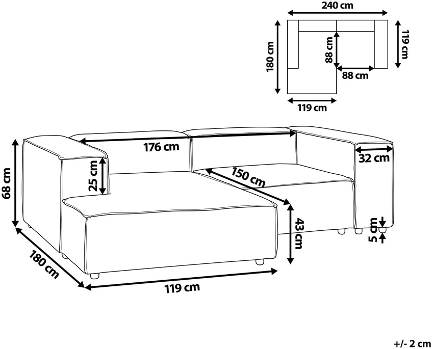 Beliani Modulinė kampinė sofa APRICA, sintetinis linas, smėlio spalvos, dešininė