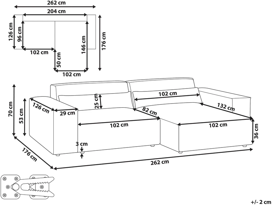 Beliani Modulinė kampinė sofa HELLNAR, 3 vietų, kairinė, kreminė balta, Boucle