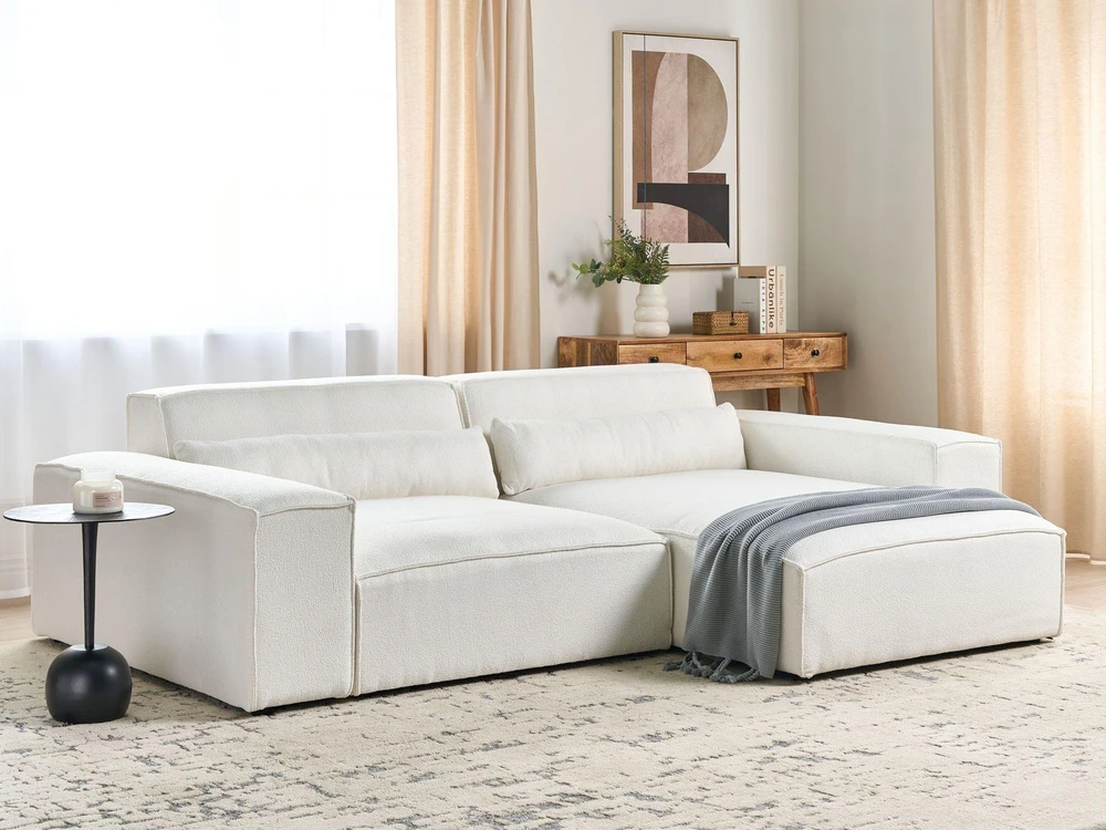 Beliani Modulinė kampinė sofa HELLNAR, 3 vietų, kairinė, kreminė balta, Boucle