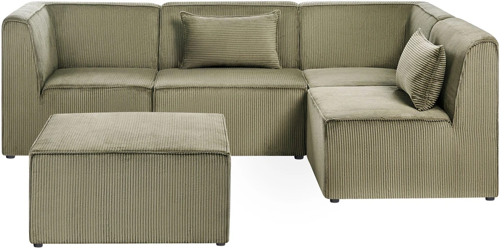 Beliani Modulinė kampinė sofa LEMVIG 4 asmenims, kairinė, žalias velvetas su otomane